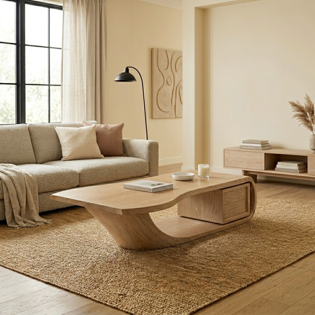 Sculptural Open-Loop Solid Wood Coffee Table