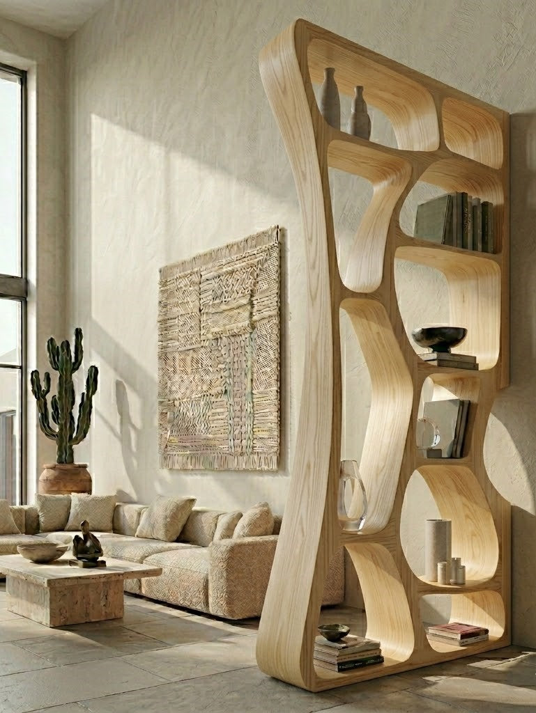 Asymmetrical Solid Wood Display Bookcase