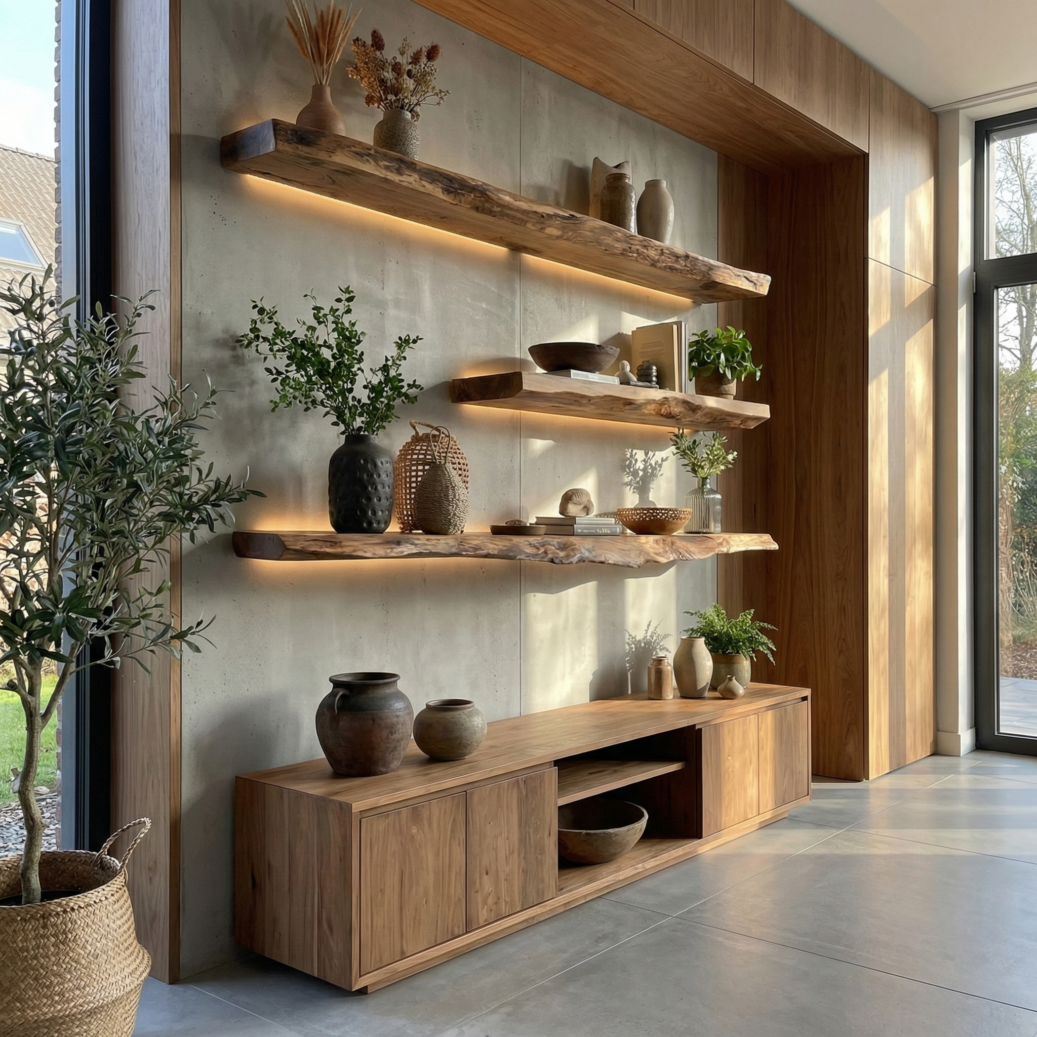 Handcrafted Solid Wood Floating Shelf With Live Edge Design