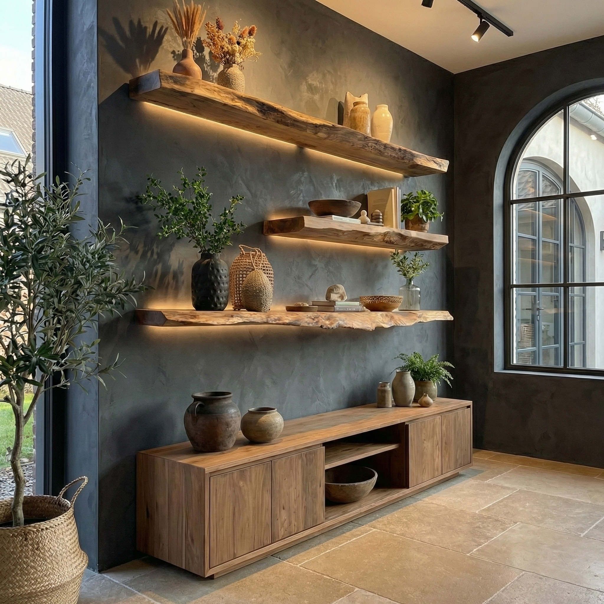 Handcrafted Solid Wood Floating Shelf With Live Edge Design