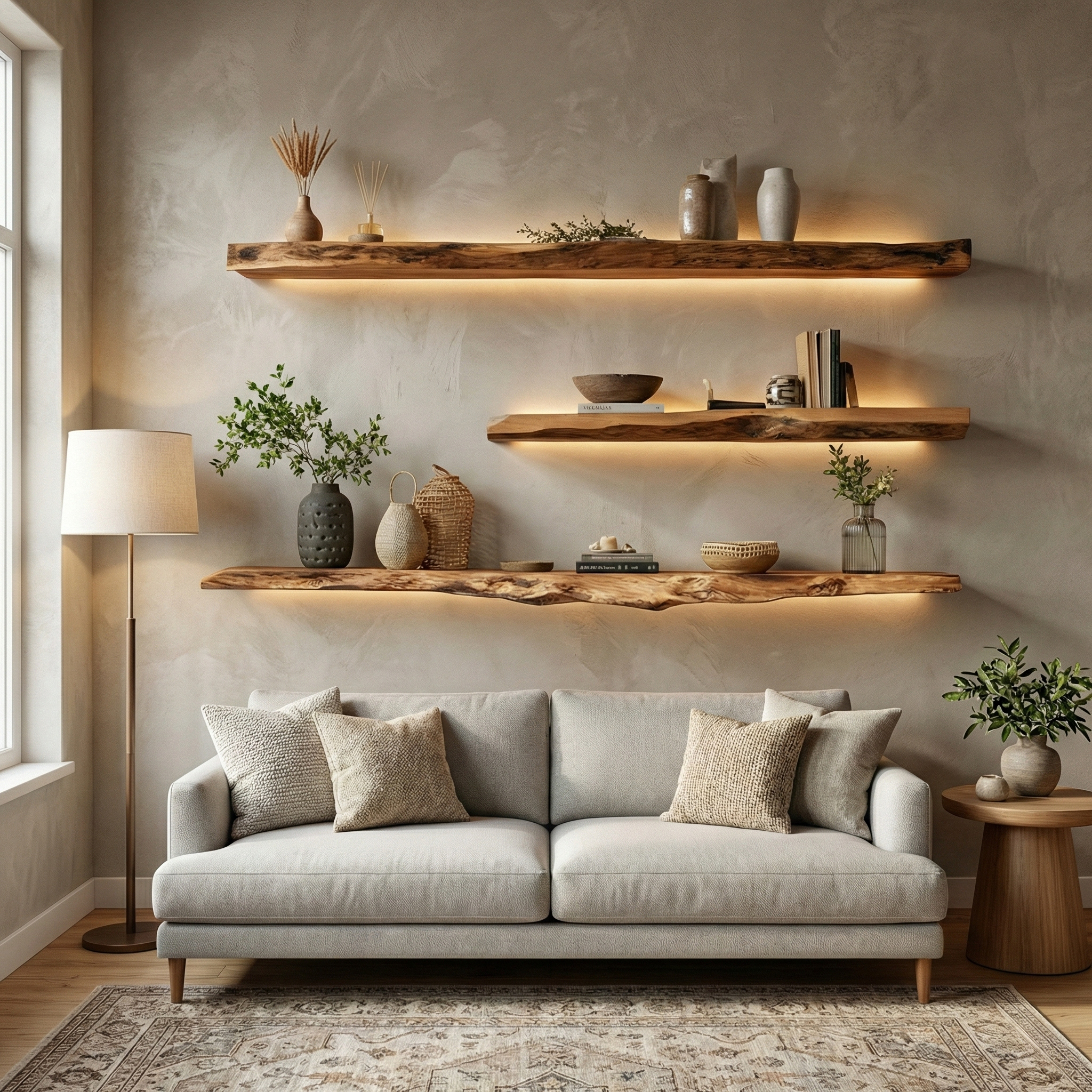 Handcrafted Solid Wood Floating Shelf With Live Edge Design