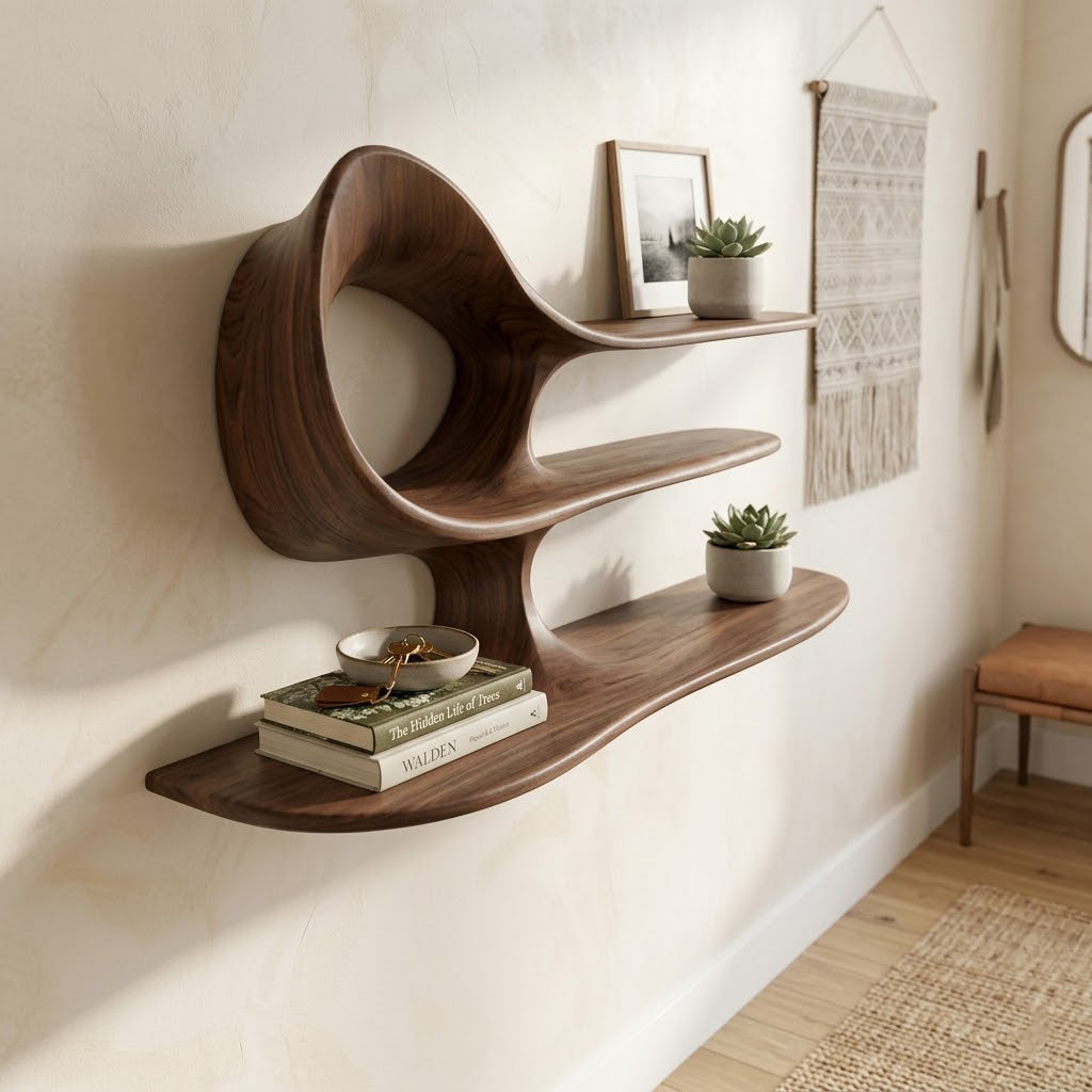 Modern Organic Sculptural 2-Tier Wall Shelf