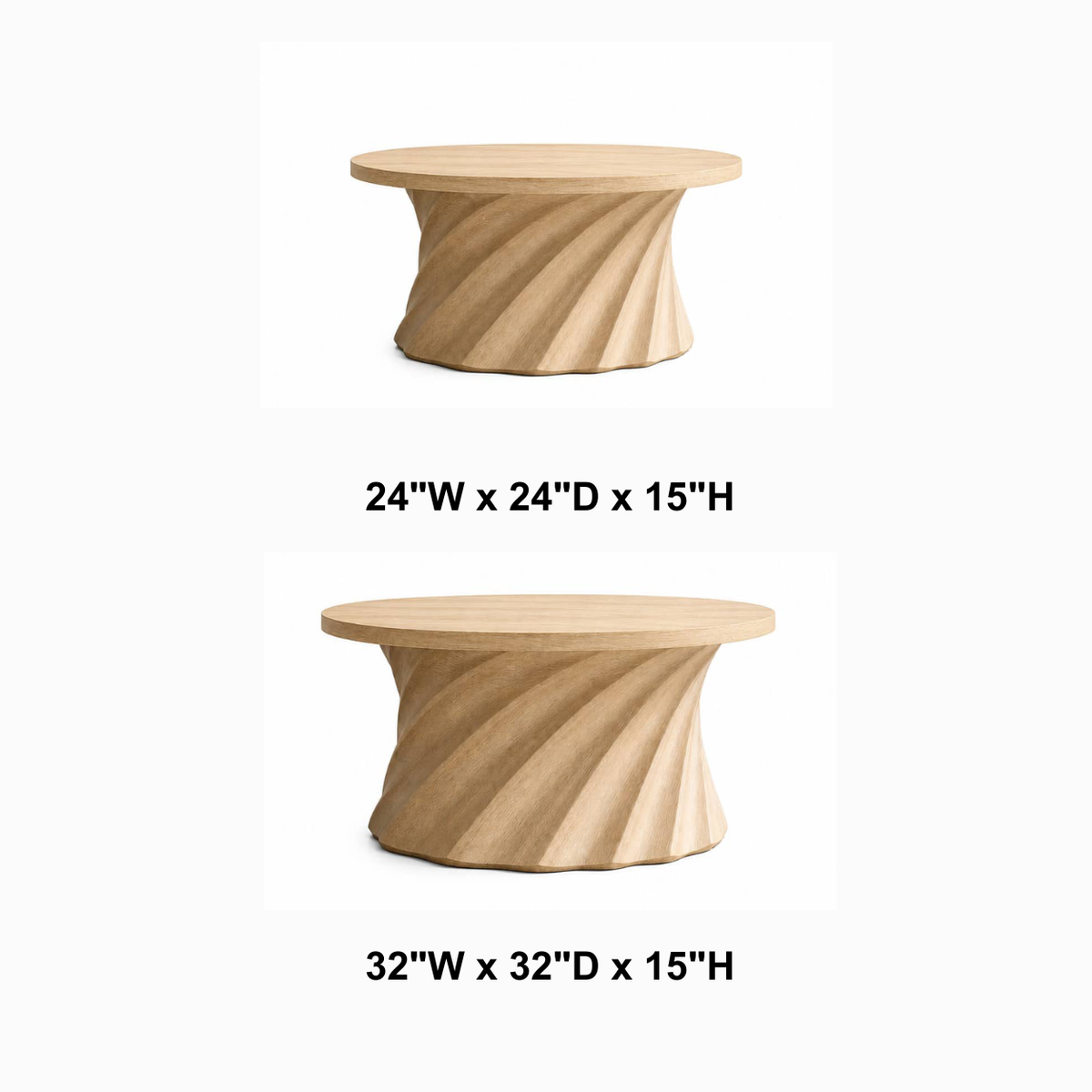 Jovian Twisted-Fluted Base Solid Wood Coffee Table For Living Room