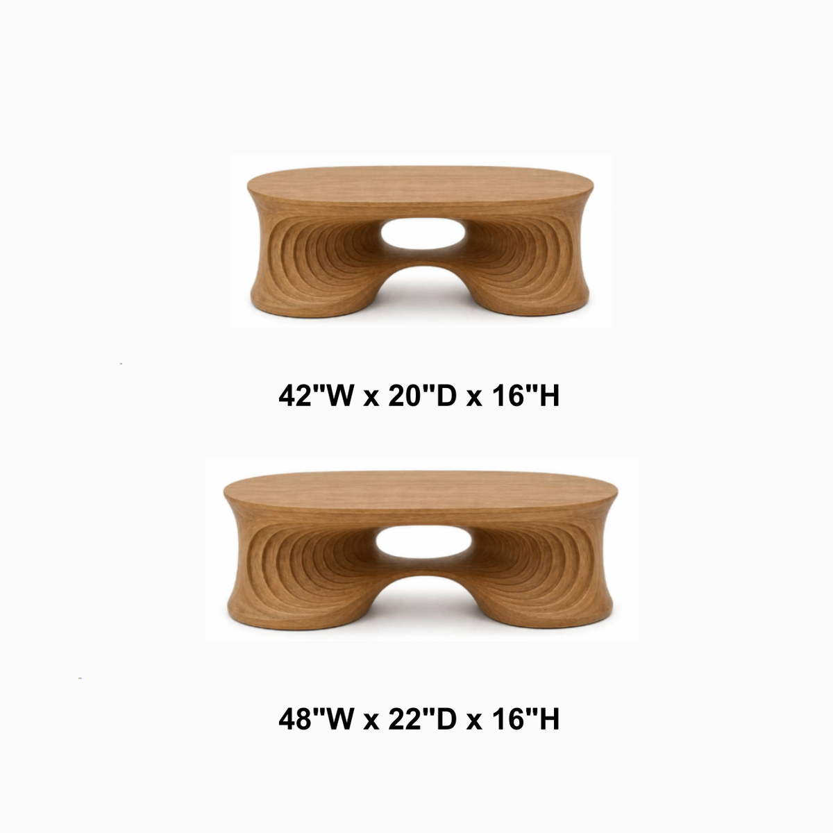 Faelan Ripple-Carved Base Solid Wood Coffee Table For Living Room