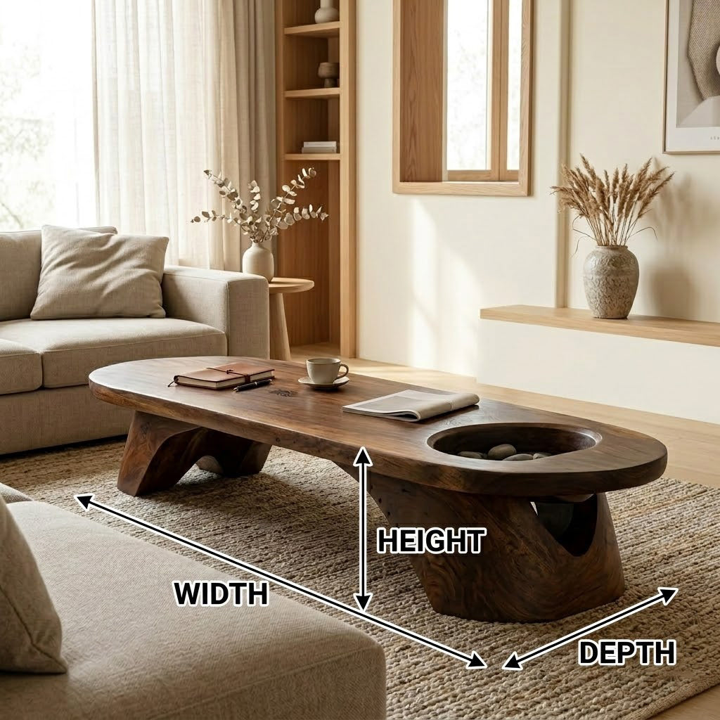 Tharon Sculptural Sunken-Basin Solid Wood Coffee Table