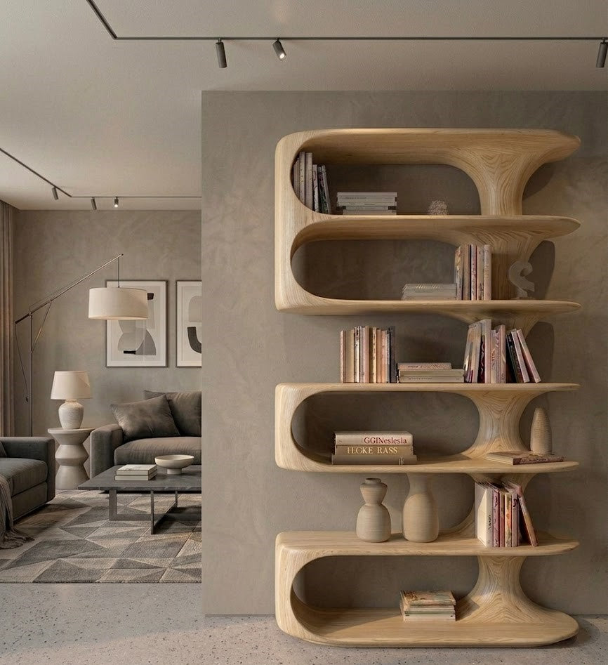 Sinuous Looping Solid Wood Display Bookcase