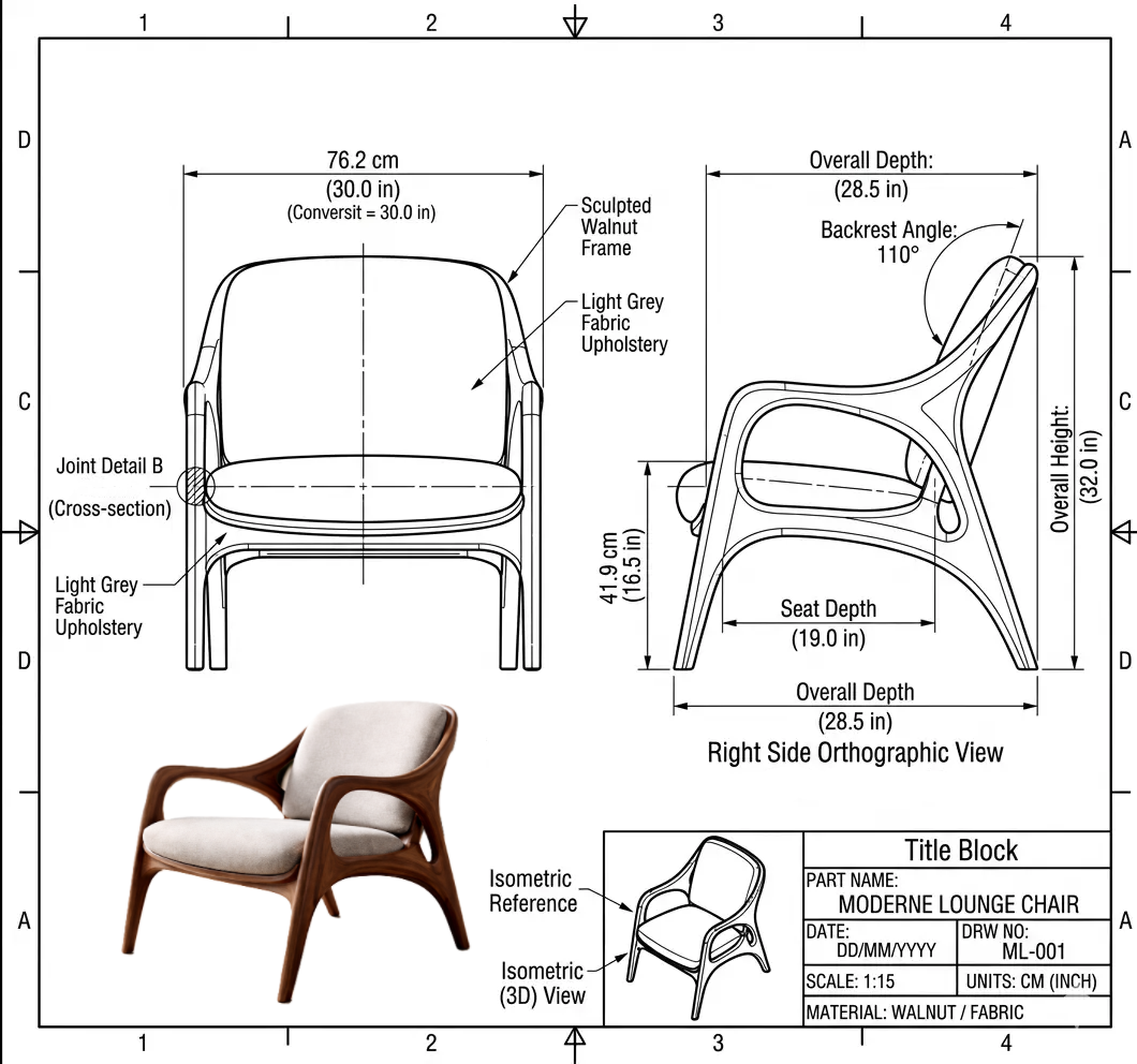 Handcrafted Solid Wood Lounge Chair