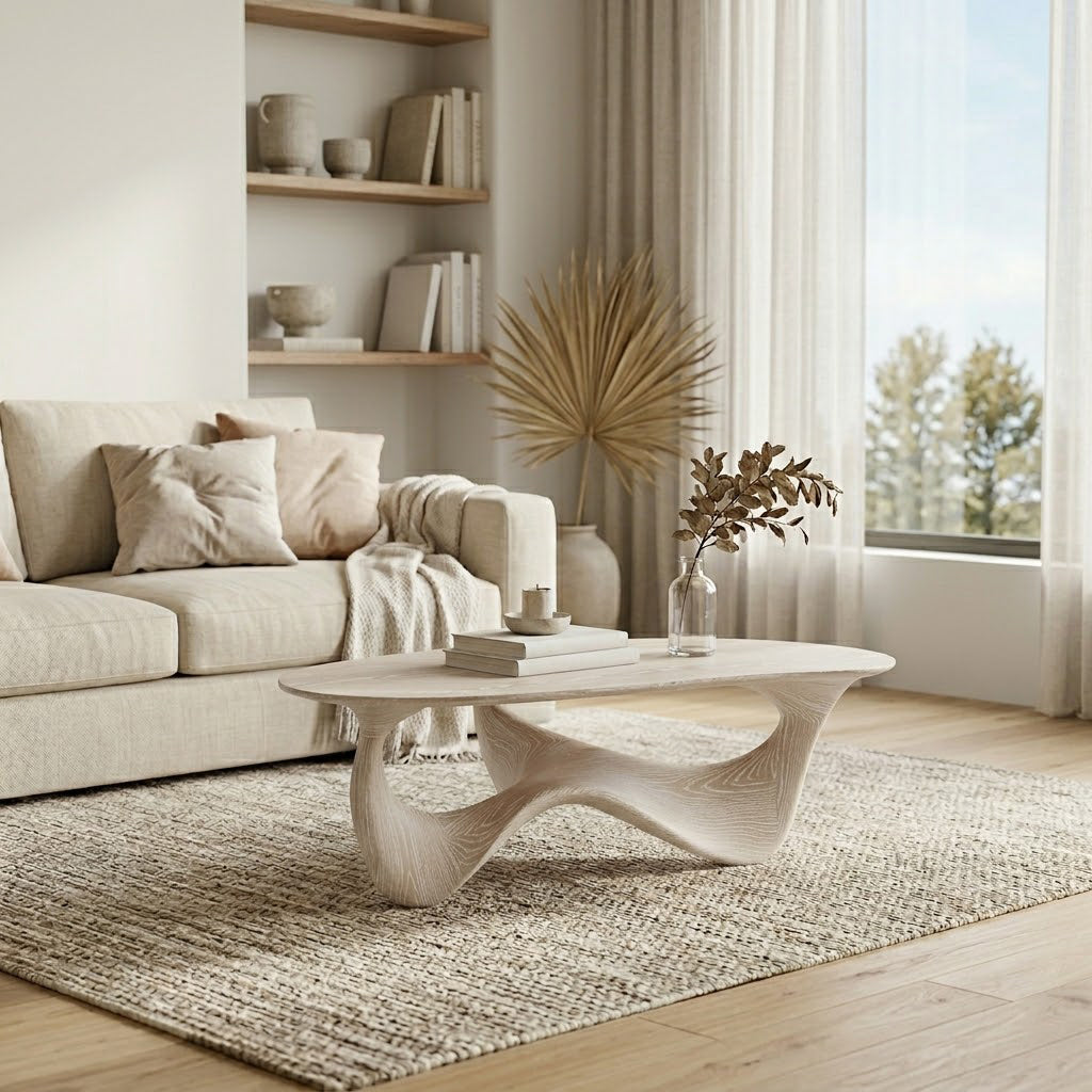 Elara Fluid Base Solid Wood Coffee Table