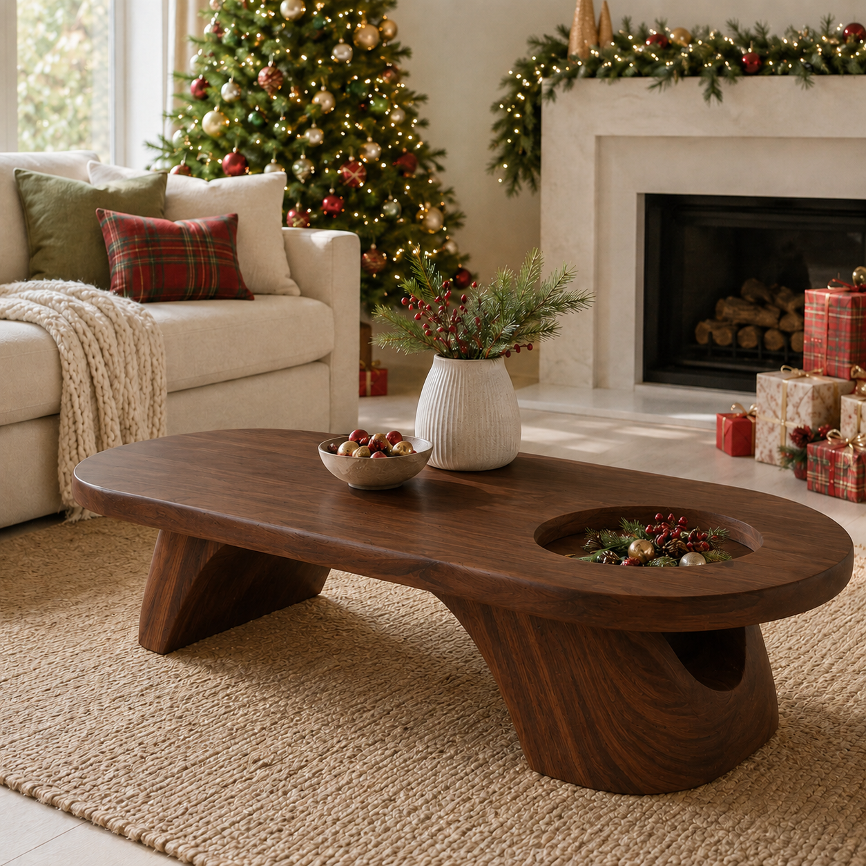 Tharon Sunken Basin Solid Wood Coffee Table For Living Room