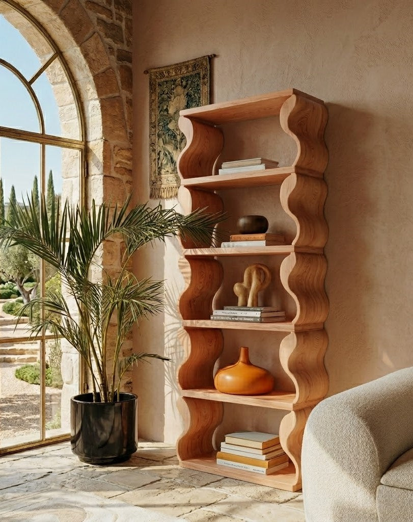 Scalloped Side Solid Wood Vertical Bookcase