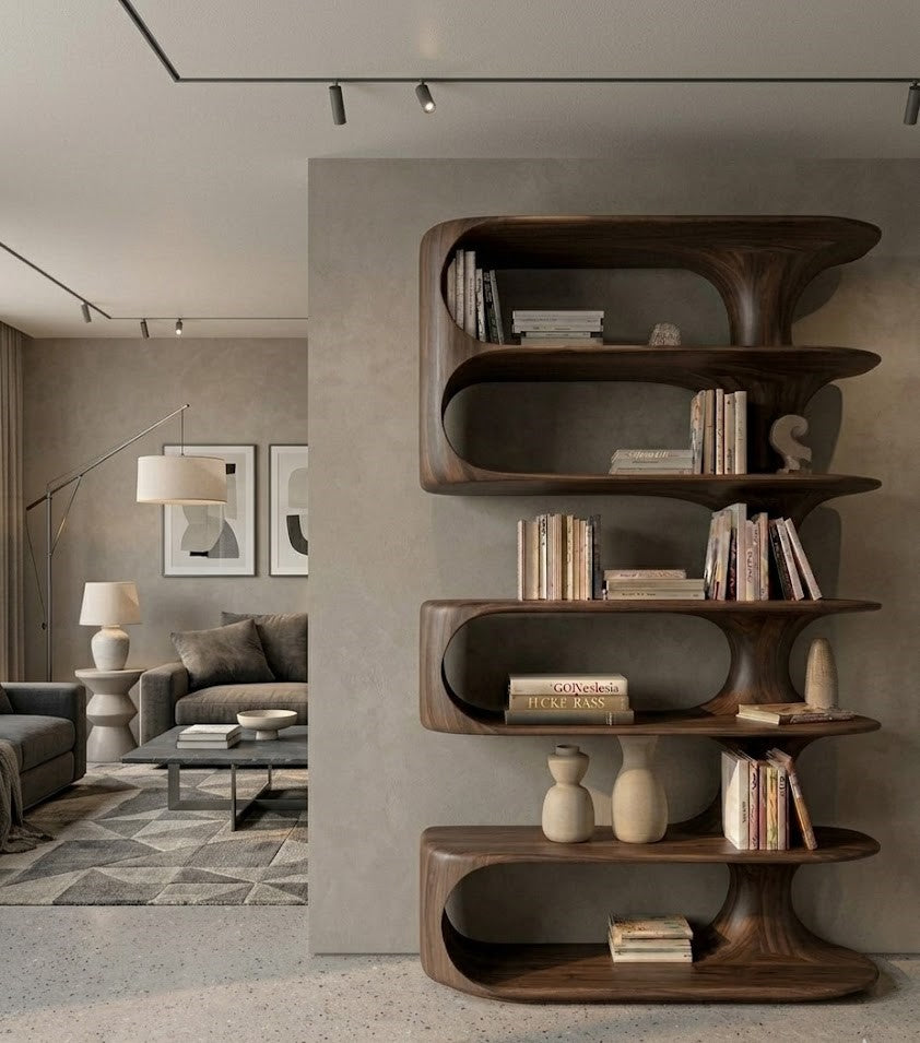 Sinuous Looping Solid Wood Display Bookcase
