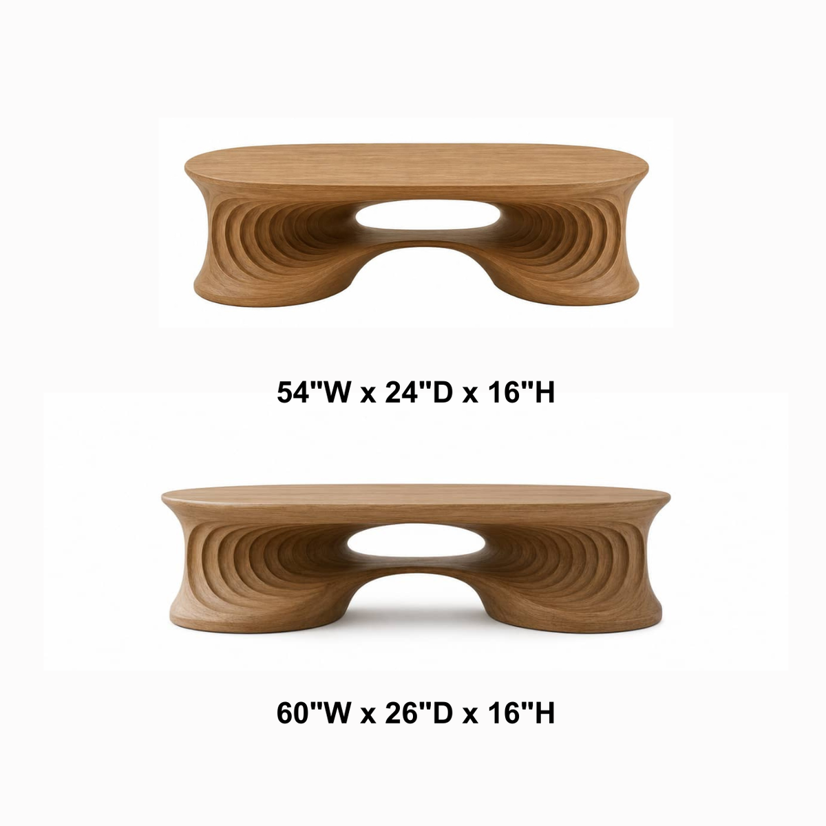 Faelan Ripple-Carved Base Solid Wood Coffee Table For Living Room