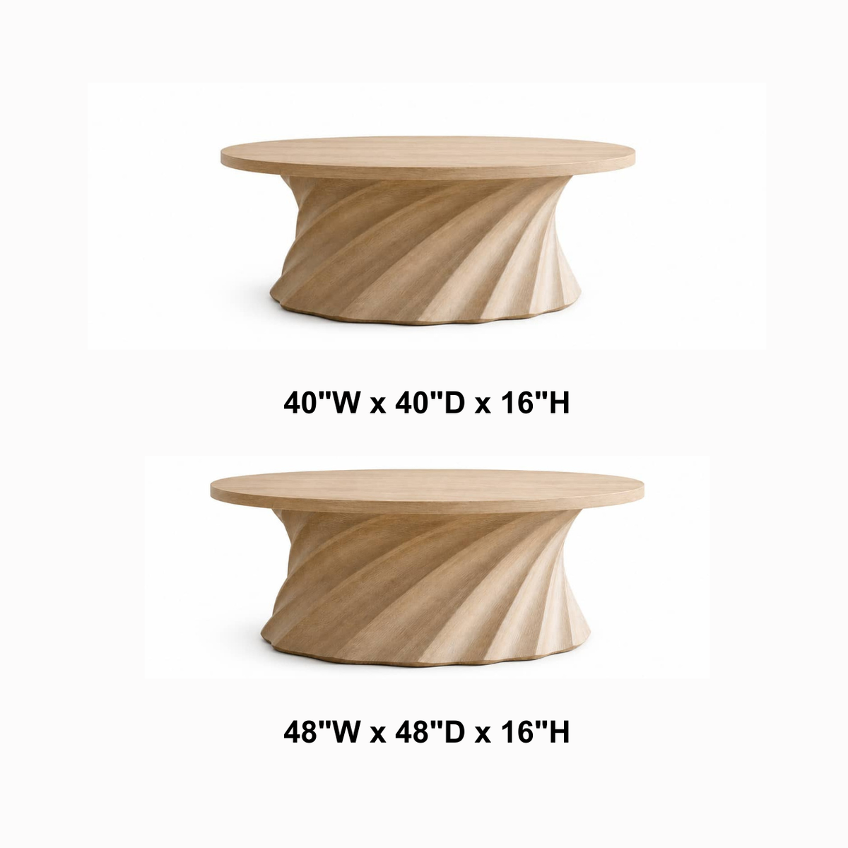 Jovian Twisted-Fluted Base Solid Wood Coffee Table For Living Room