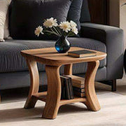Handcrafted Solid Wood Side Table With Curved Legs And Lower Shelf