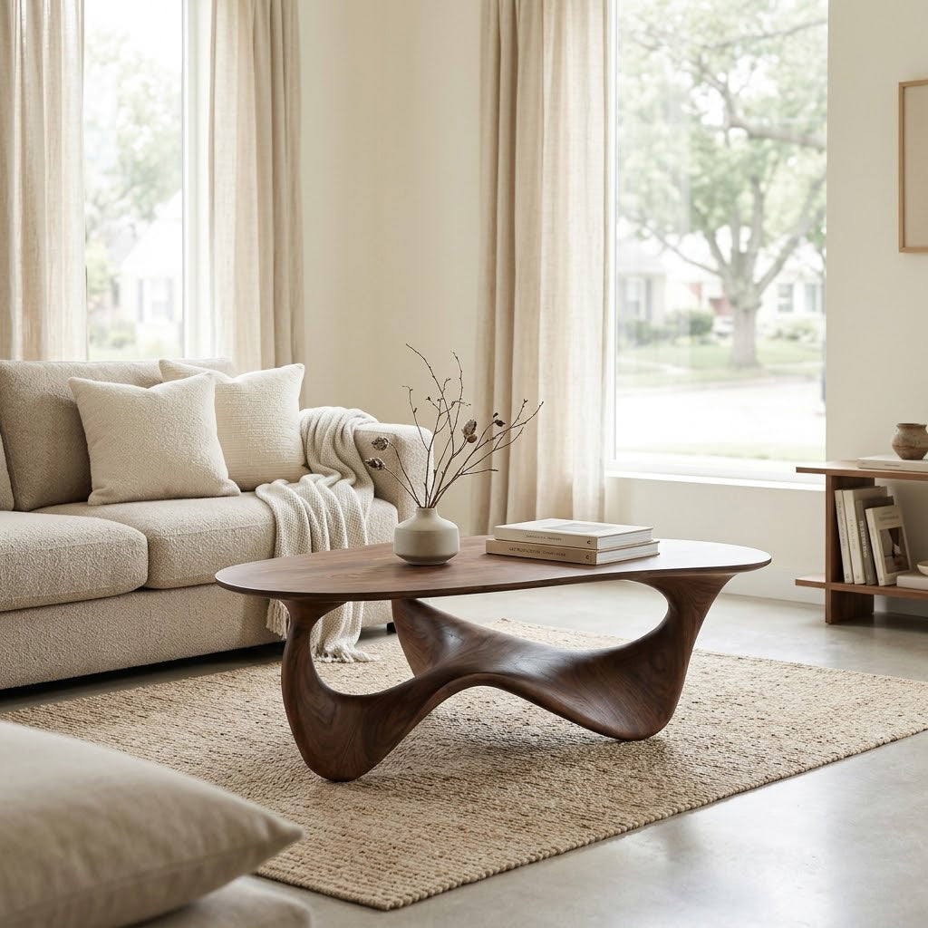 Elara Fluid Base Solid Wood Coffee Table