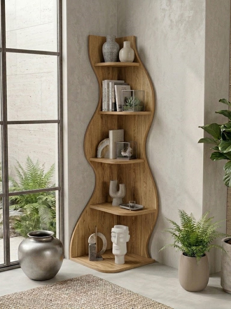 Undulating Solid Wood Corner Shelf