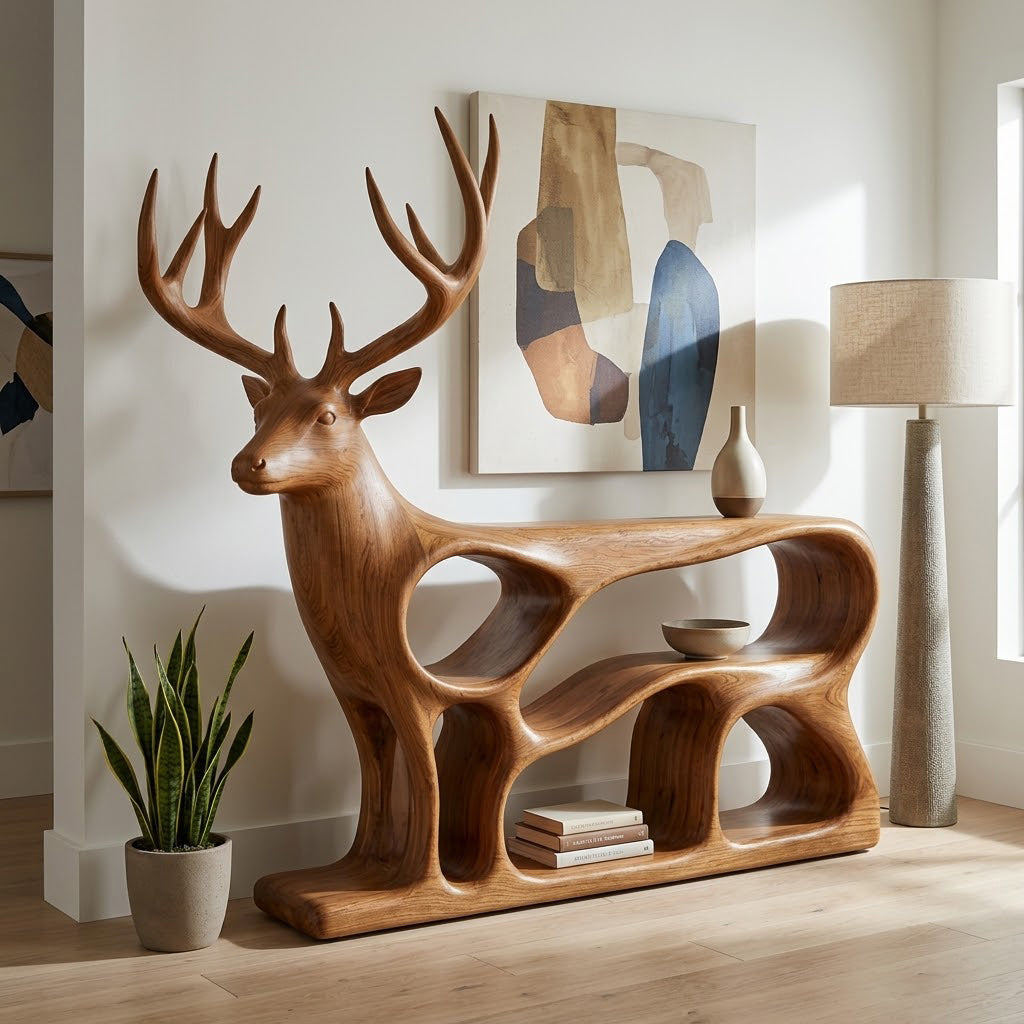 Cervine Silhouette Solid Wood Sculptural Bookcase