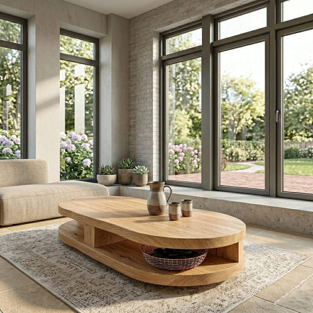Kalo Tiered Oval Solid Wood Coffee Table