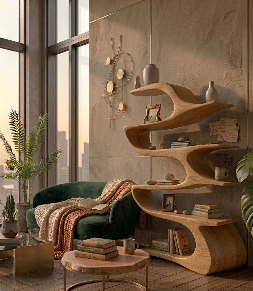 Sinuous Ribbon Solid Wood Display Bookcase
