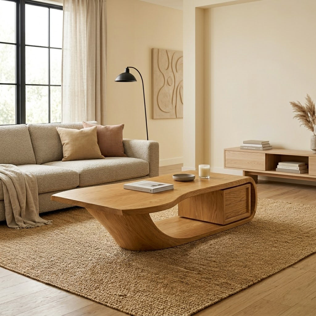 Sculptural Open-Loop Solid Wood Coffee Table