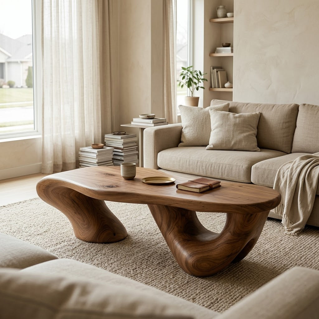 Kelvington Organic Fluid Base Solid Wood Coffee Table