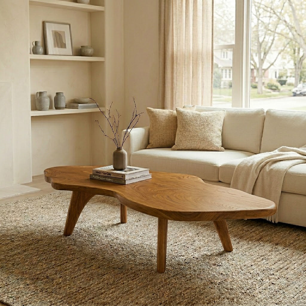 Nyssa Asymmetrical Organic Solid Wood Coffee Table