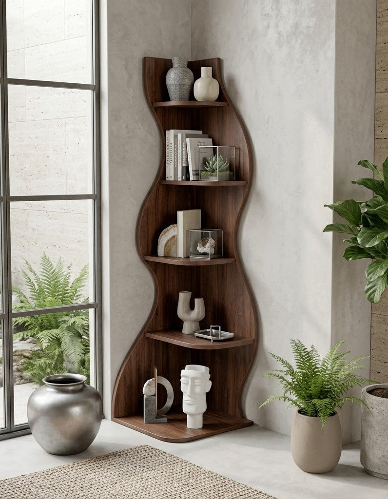 Undulating Solid Wood Corner Shelf