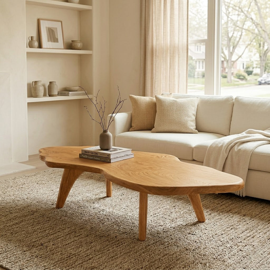 Nyssa Asymmetrical Organic Solid Wood Coffee Table