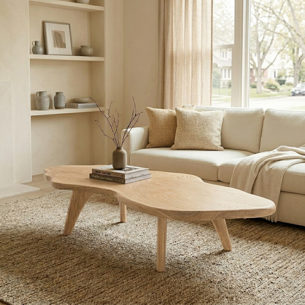 Nyssa Asymmetrical Organic Solid Wood Coffee Table