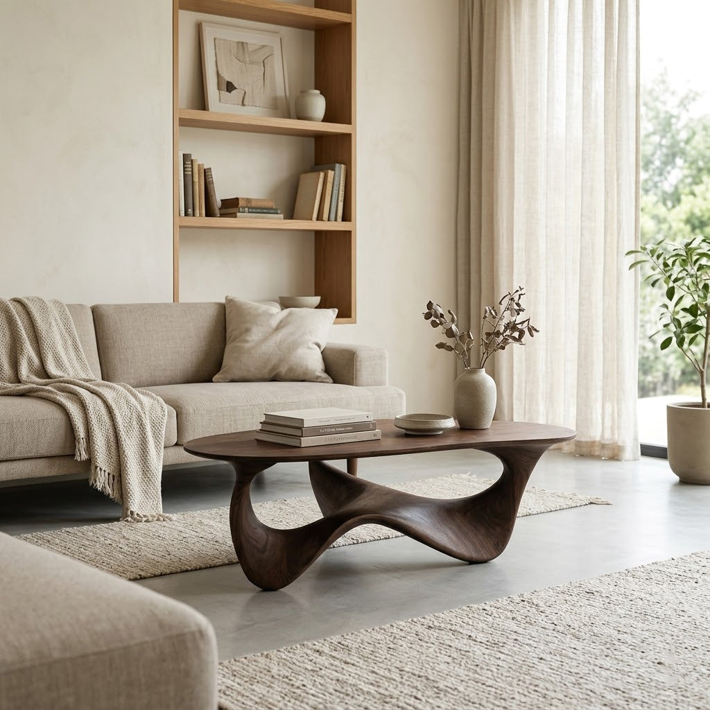 Elara Fluid Base Solid Wood Coffee Table