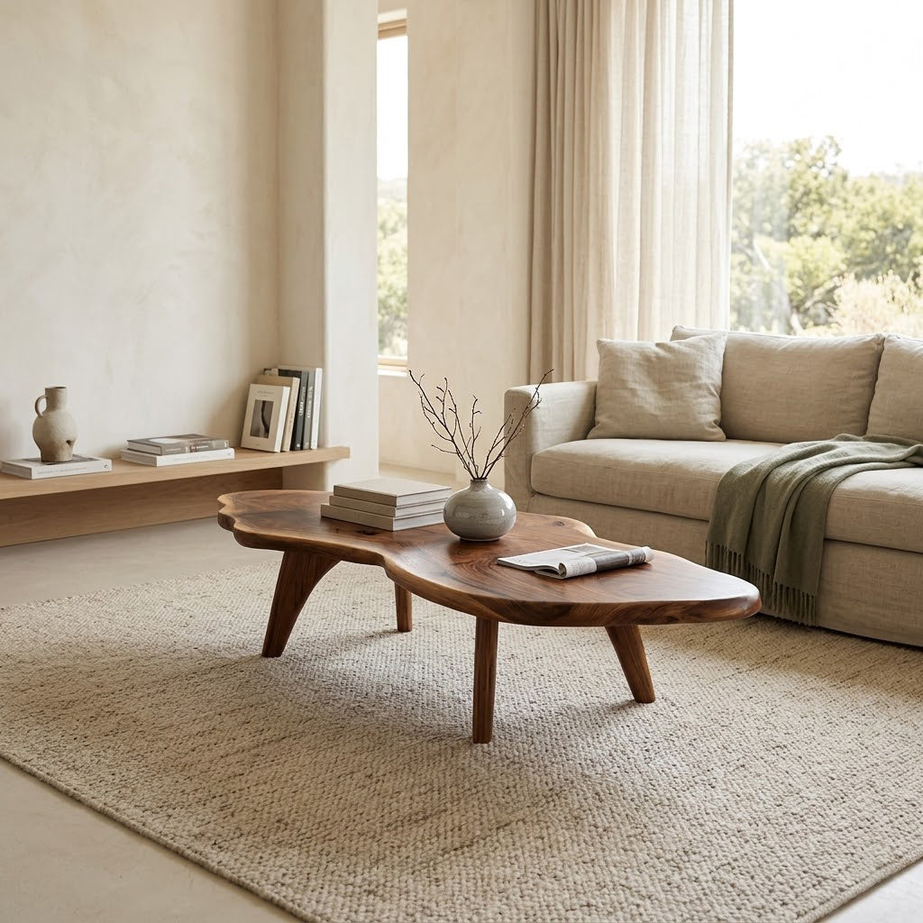 Nyssa Asymmetrical Organic Solid Wood Coffee Table