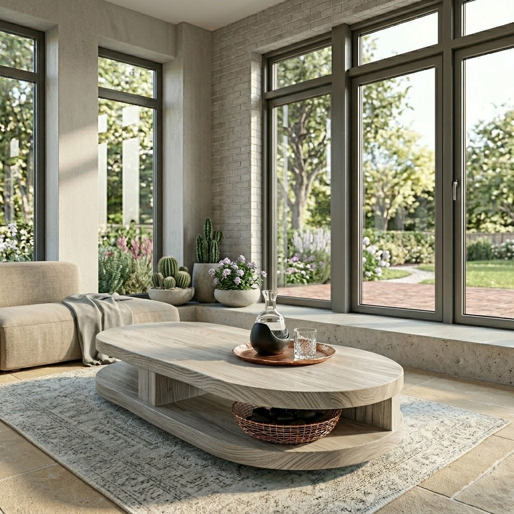 Kalo Tiered Oval Solid Wood Coffee Table