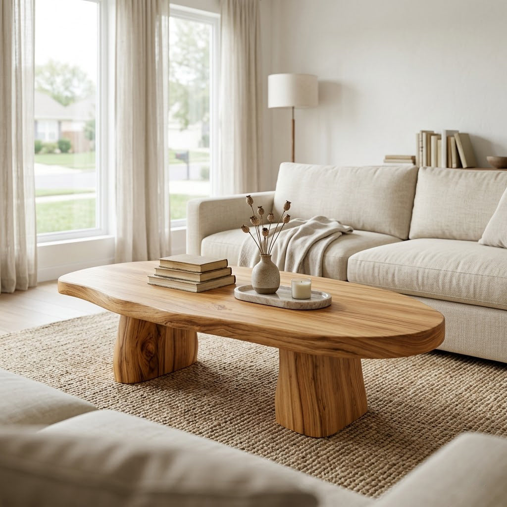 Sculptural Live Edge Slab Solid Wood Coffee Table