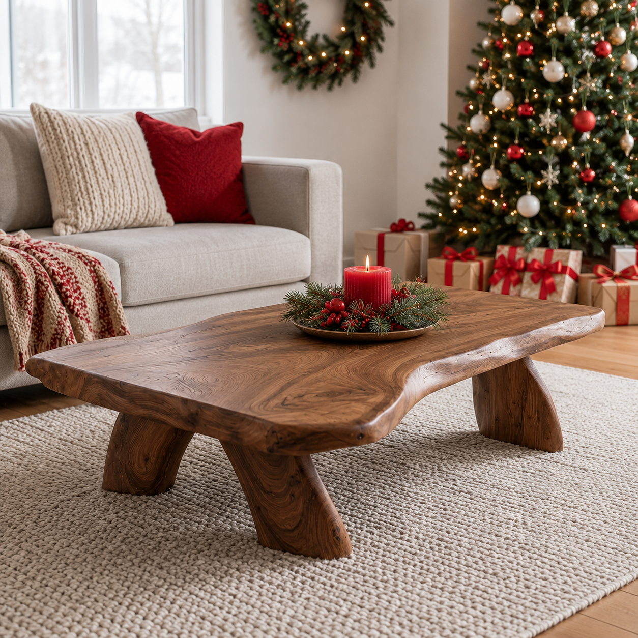 Arvion Thick Slab Solid Wood Coffee Table For Living Room