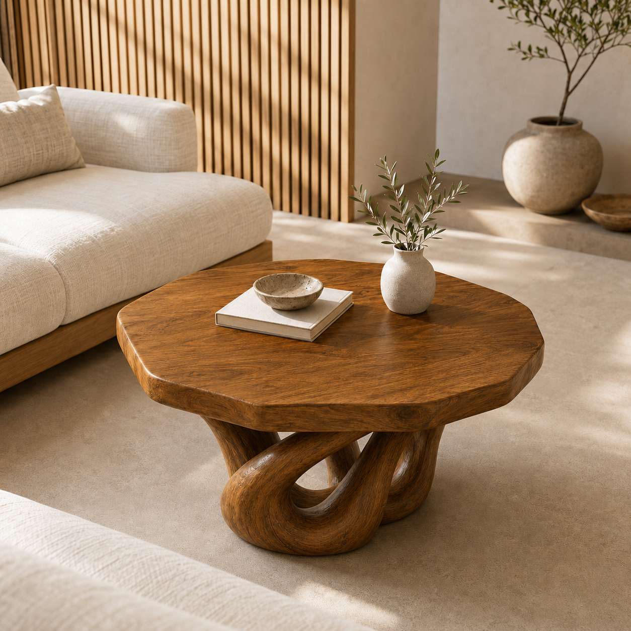 Kaelis Interlocking-Loop Base Solid Wood Coffee Table For Living Room