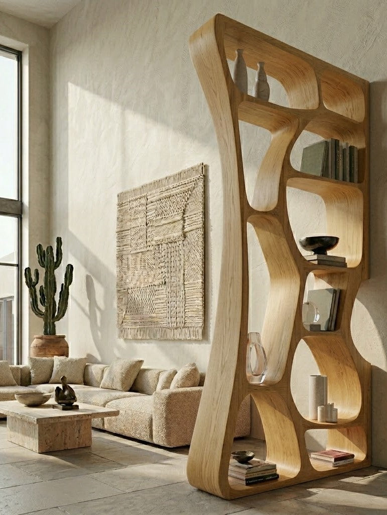 Asymmetrical Solid Wood Display Bookcase