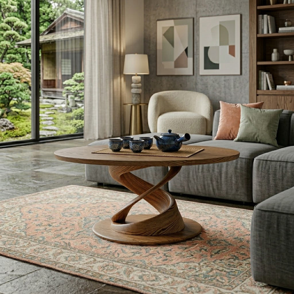 Torion Helix Carved Solid Wood Coffee Table