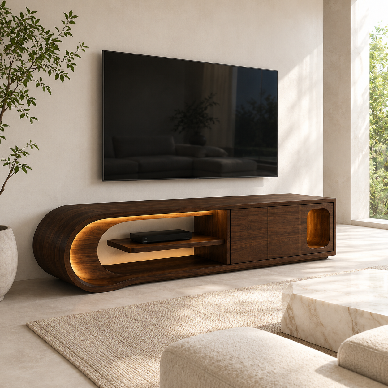 Norven Contrast Edge Solid Wood TV Cabinet For Living Room