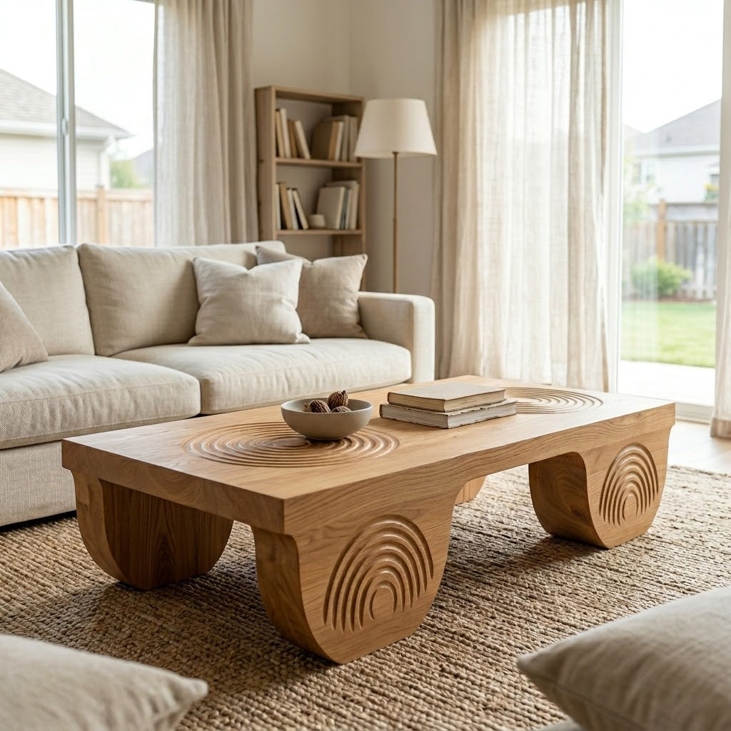Vallis Rippled Relief Solid Wood Coffee Table