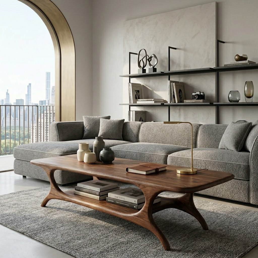 Organic Arched-Frame Solid Wood Coffee Table