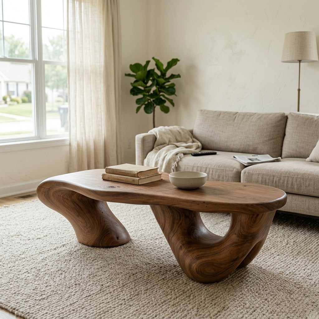 Kelvington Organic Fluid Base Solid Wood Coffee Table