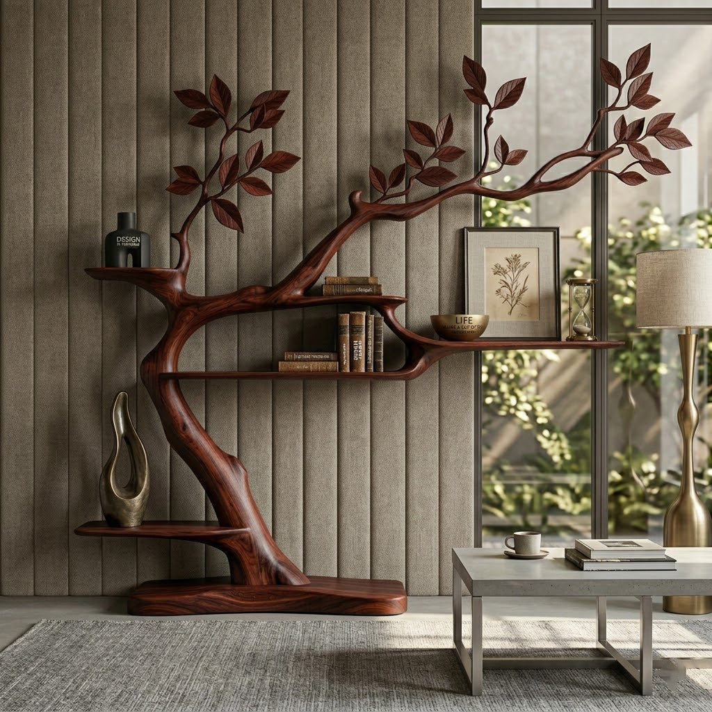 Sylvian Branching Organic Form Solid Wood Sculptural Bookcase