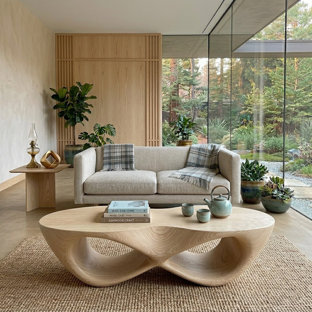 Curvilinear Loop Sculptural Solid Wood Coffee Table