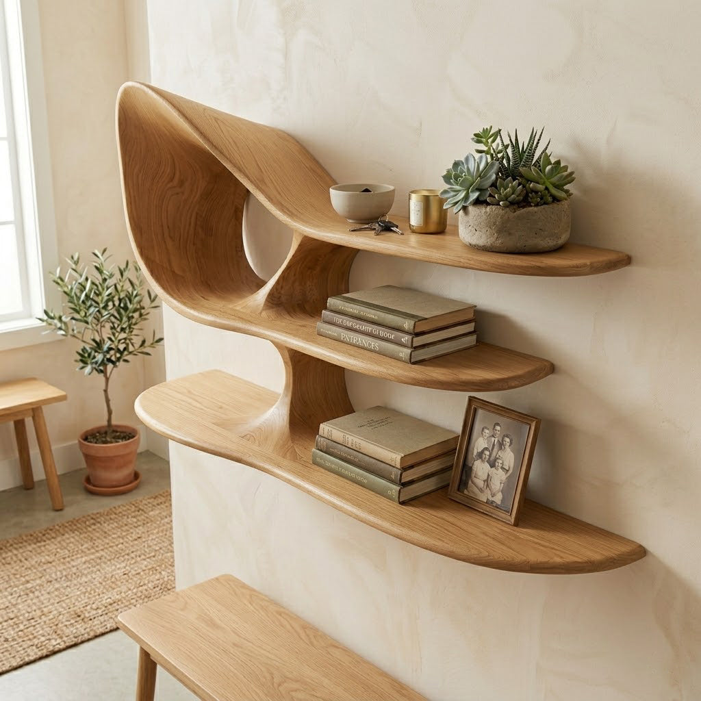 Modern Organic Sculptural 2-Tier Wall Shelf