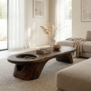 Tharon Sculptural Sunken-Basin Solid Wood Coffee Table