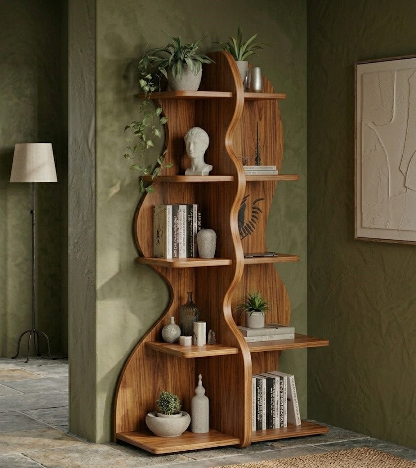 Sculptural Wave Solid Wood Bookcase