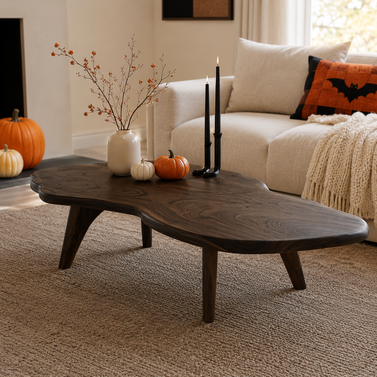 Nyssa Asymmetrical Solid Wood Coffee Table For Living Room