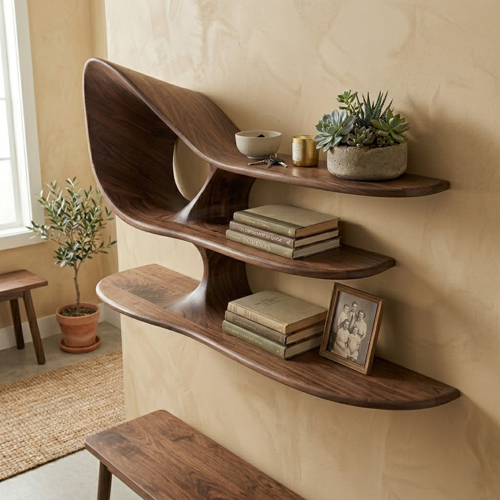 Modern Organic Sculptural 2-Tier Wall Shelf