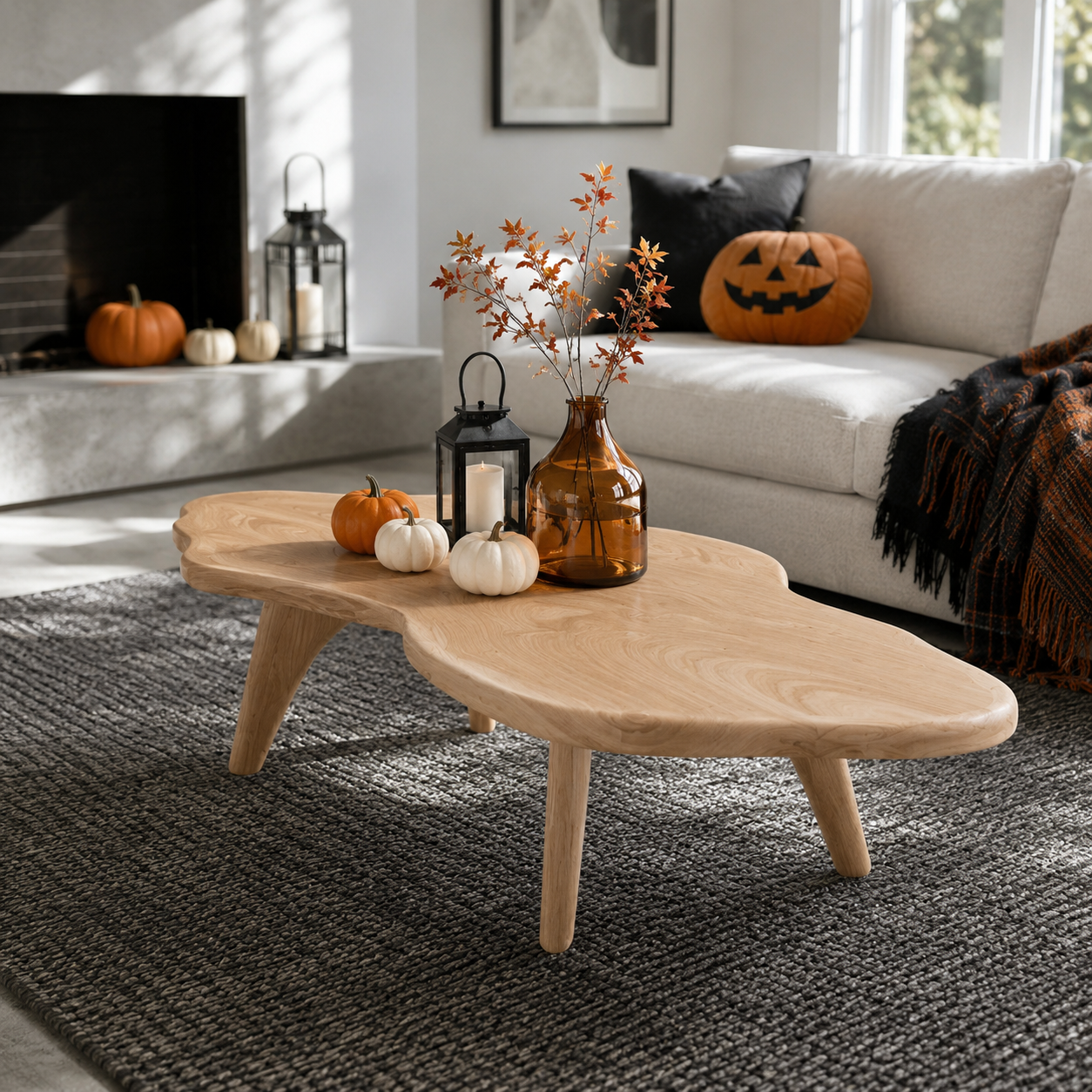 Nyssa Asymmetrical Solid Wood Coffee Table For Living Room
