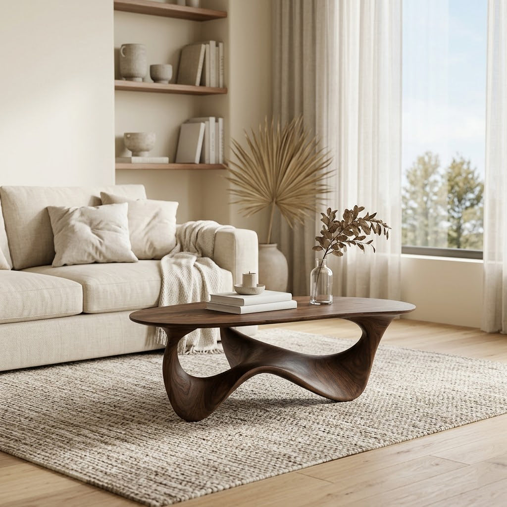 Elara Fluid Base Solid Wood Coffee Table